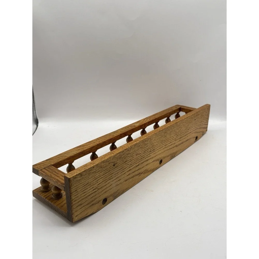 Vintage Spindle Rail Solid Oak Wood Wall Mounted Shelf 16